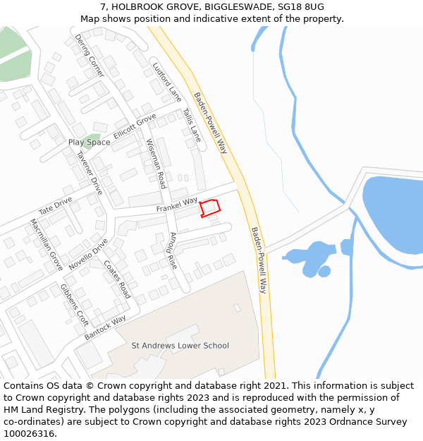 7, HOLBROOK GROVE, BIGGLESWADE, SG18 8UG: Location map and indicative extent of plot