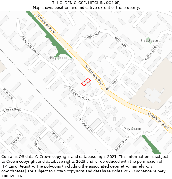 7, HOLDEN CLOSE, HITCHIN, SG4 0EJ: Location map and indicative extent of plot