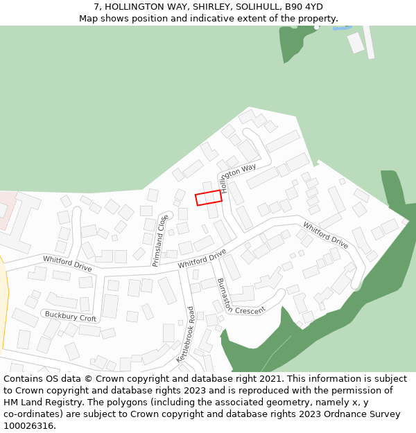 7, HOLLINGTON WAY, SHIRLEY, SOLIHULL, B90 4YD: Location map and indicative extent of plot