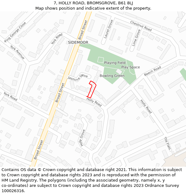 7, HOLLY ROAD, BROMSGROVE, B61 8LJ: Location map and indicative extent of plot