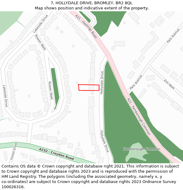 7, HOLLYDALE DRIVE, BROMLEY, BR2 8QL: Location map and indicative extent of plot
