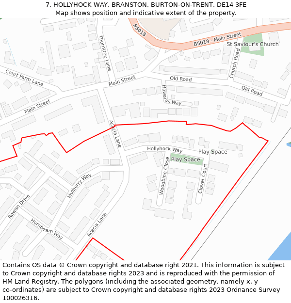 7, HOLLYHOCK WAY, BRANSTON, BURTON-ON-TRENT, DE14 3FE: Location map and indicative extent of plot