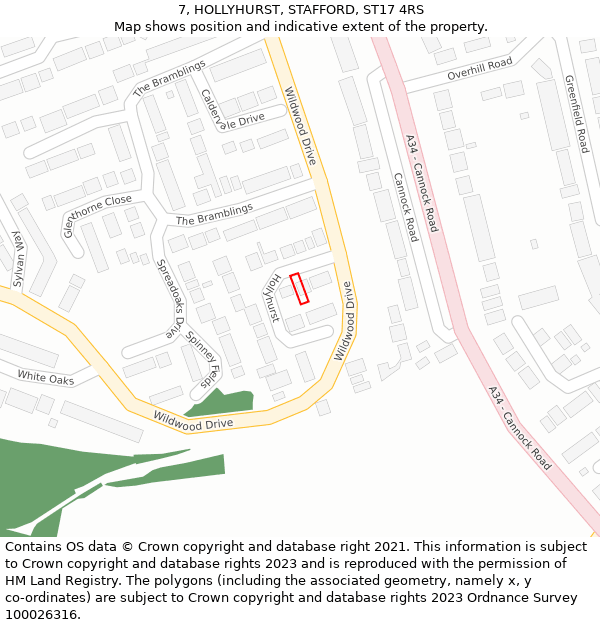 7, HOLLYHURST, STAFFORD, ST17 4RS: Location map and indicative extent of plot