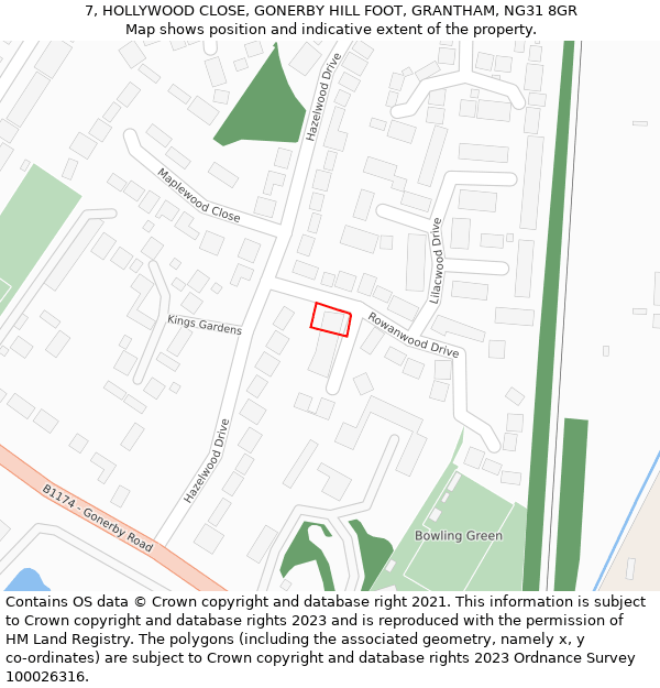 7, HOLLYWOOD CLOSE, GONERBY HILL FOOT, GRANTHAM, NG31 8GR: Location map and indicative extent of plot