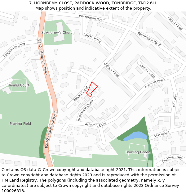 7, HORNBEAM CLOSE, PADDOCK WOOD, TONBRIDGE, TN12 6LL: Location map and indicative extent of plot