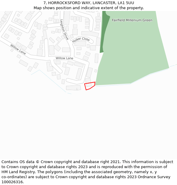 7, HORROCKSFORD WAY, LANCASTER, LA1 5UU: Location map and indicative extent of plot