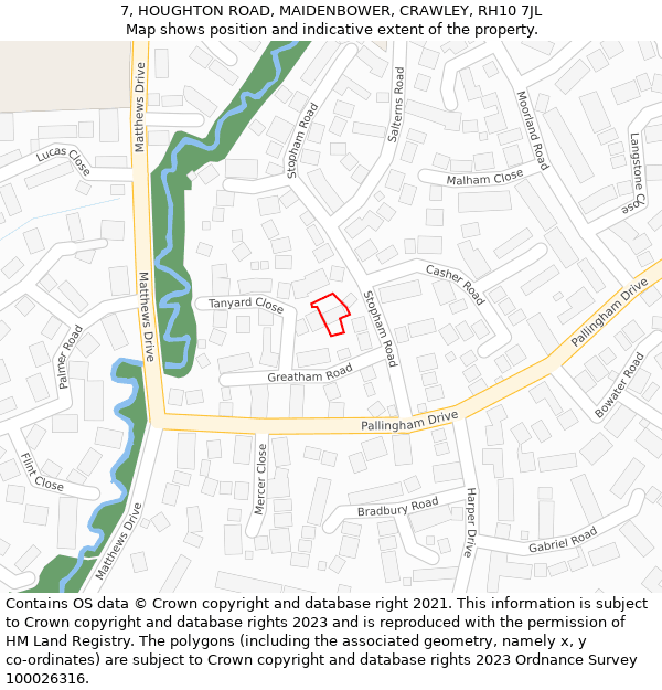 7, HOUGHTON ROAD, MAIDENBOWER, CRAWLEY, RH10 7JL: Location map and indicative extent of plot