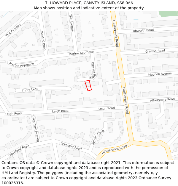 7, HOWARD PLACE, CANVEY ISLAND, SS8 0AN: Location map and indicative extent of plot