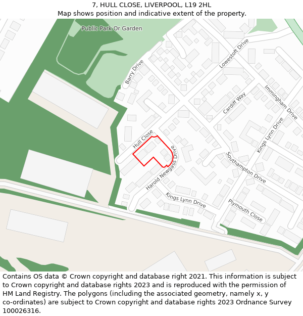 7, HULL CLOSE, LIVERPOOL, L19 2HL: Location map and indicative extent of plot