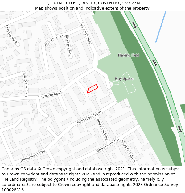 7, HULME CLOSE, BINLEY, COVENTRY, CV3 2XN: Location map and indicative extent of plot