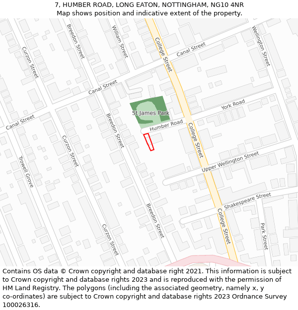 7, HUMBER ROAD, LONG EATON, NOTTINGHAM, NG10 4NR: Location map and indicative extent of plot