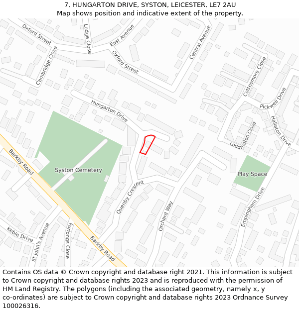 7, HUNGARTON DRIVE, SYSTON, LEICESTER, LE7 2AU: Location map and indicative extent of plot