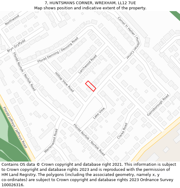 7, HUNTSMANS CORNER, WREXHAM, LL12 7UE: Location map and indicative extent of plot