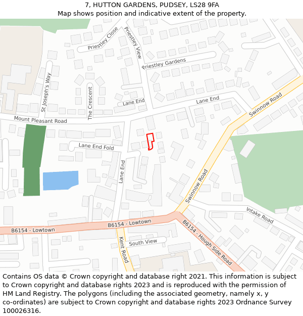 7, HUTTON GARDENS, PUDSEY, LS28 9FA: Location map and indicative extent of plot