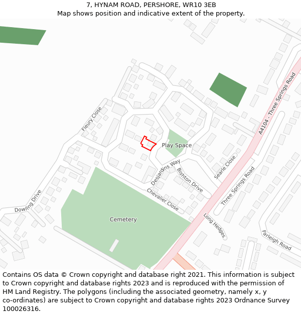 7, HYNAM ROAD, PERSHORE, WR10 3EB: Location map and indicative extent of plot