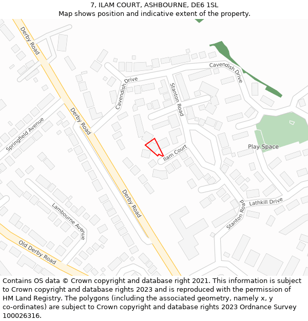 7, ILAM COURT, ASHBOURNE, DE6 1SL: Location map and indicative extent of plot