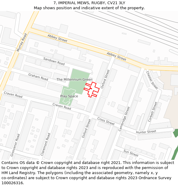 7, IMPERIAL MEWS, RUGBY, CV21 3LY: Location map and indicative extent of plot