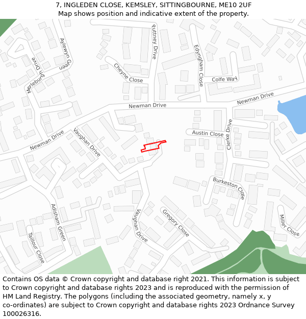 7, INGLEDEN CLOSE, KEMSLEY, SITTINGBOURNE, ME10 2UF: Location map and indicative extent of plot