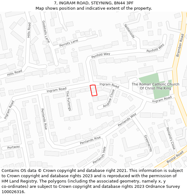 7, INGRAM ROAD, STEYNING, BN44 3PF: Location map and indicative extent of plot