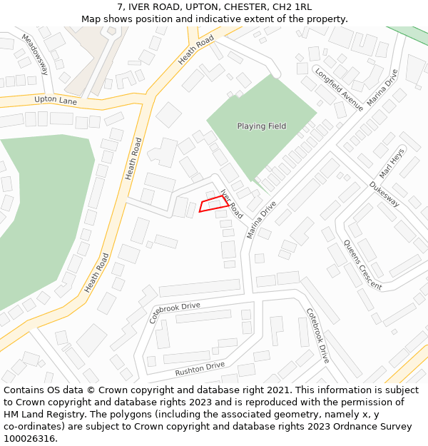 7, IVER ROAD, UPTON, CHESTER, CH2 1RL: Location map and indicative extent of plot