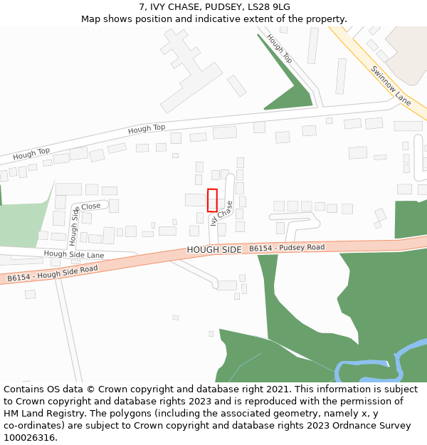 7, IVY CHASE, PUDSEY, LS28 9LG: Location map and indicative extent of plot