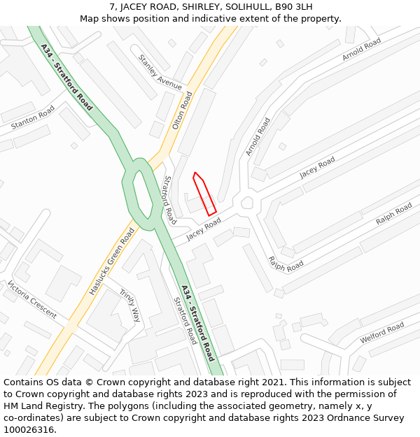 7, JACEY ROAD, SHIRLEY, SOLIHULL, B90 3LH: Location map and indicative extent of plot