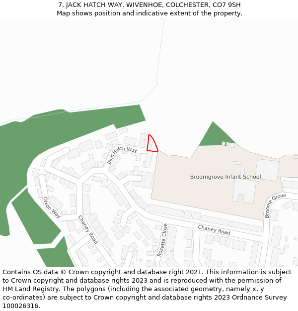 7, JACK HATCH WAY, WIVENHOE, COLCHESTER, CO7 9SH: Location map and indicative extent of plot