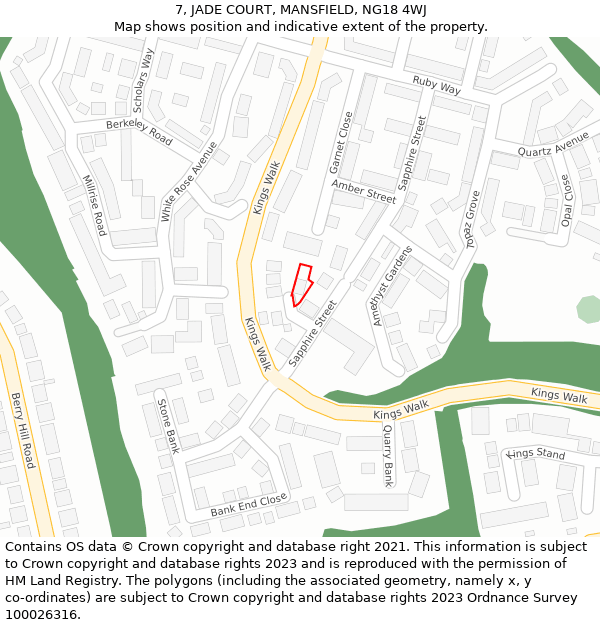 7, JADE COURT, MANSFIELD, NG18 4WJ: Location map and indicative extent of plot