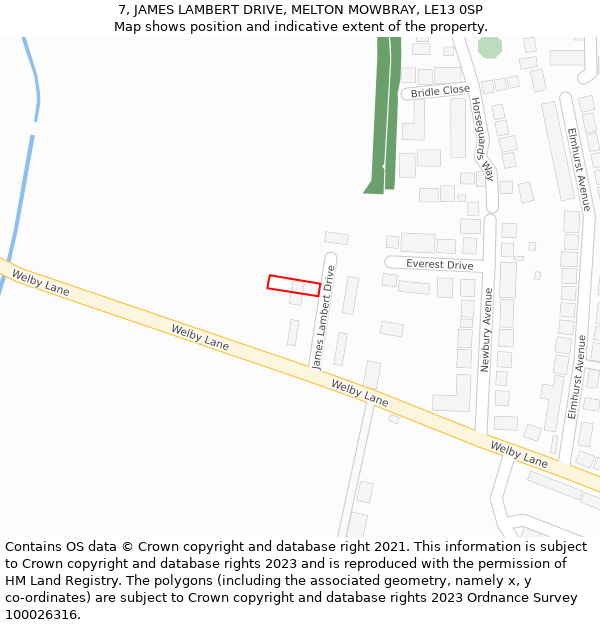 7, JAMES LAMBERT DRIVE, MELTON MOWBRAY, LE13 0SP: Location map and indicative extent of plot