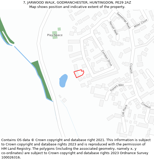 7, JARWOOD WALK, GODMANCHESTER, HUNTINGDON, PE29 2AZ: Location map and indicative extent of plot