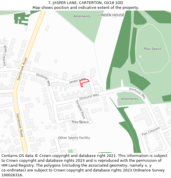 7, JASPER LANE, CARTERTON, OX18 1DD: Location map and indicative extent of plot