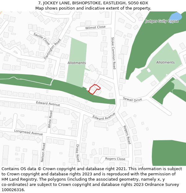 7, JOCKEY LANE, BISHOPSTOKE, EASTLEIGH, SO50 6DX: Location map and indicative extent of plot