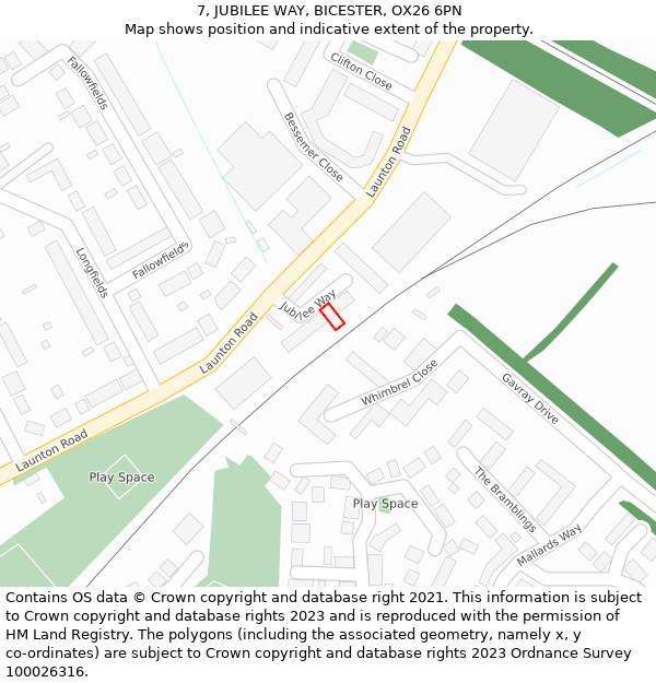 7, JUBILEE WAY, BICESTER, OX26 6PN: Location map and indicative extent of plot