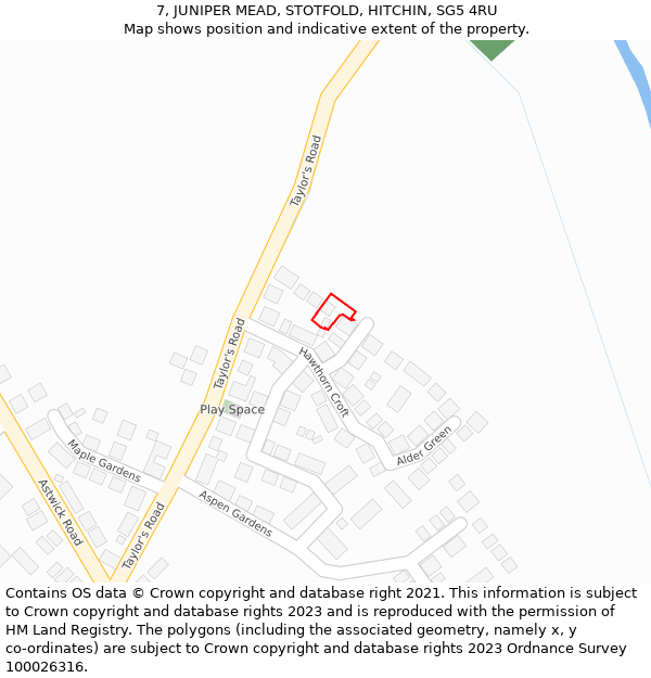 7, JUNIPER MEAD, STOTFOLD, HITCHIN, SG5 4RU: Location map and indicative extent of plot