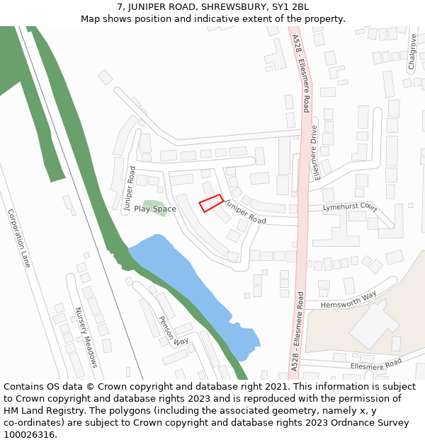 7, JUNIPER ROAD, SHREWSBURY, SY1 2BL: Location map and indicative extent of plot