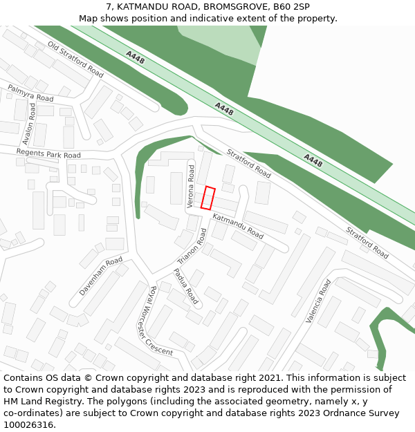 7, KATMANDU ROAD, BROMSGROVE, B60 2SP: Location map and indicative extent of plot