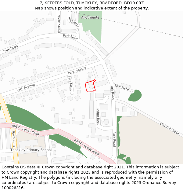 7, KEEPERS FOLD, THACKLEY, BRADFORD, BD10 0RZ: Location map and indicative extent of plot
