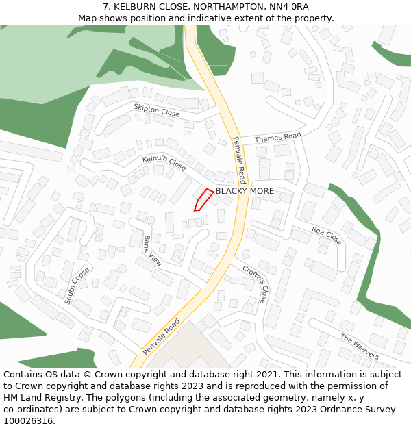 7, KELBURN CLOSE, NORTHAMPTON, NN4 0RA: Location map and indicative extent of plot