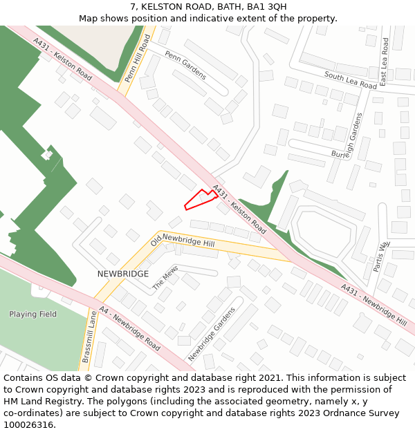 7, KELSTON ROAD, BATH, BA1 3QH: Location map and indicative extent of plot