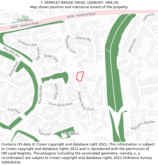 7, KEMPLEY BROOK DRIVE, LEDBURY, HR8 2FJ: Location map and indicative extent of plot