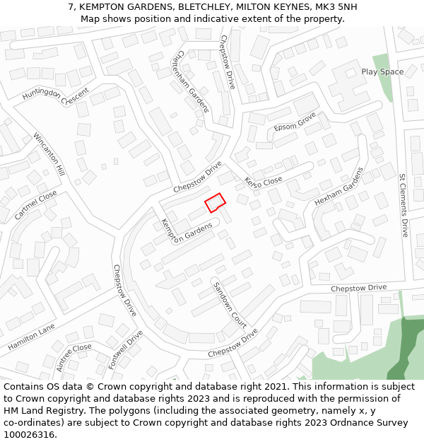 7, KEMPTON GARDENS, BLETCHLEY, MILTON KEYNES, MK3 5NH: Location map and indicative extent of plot