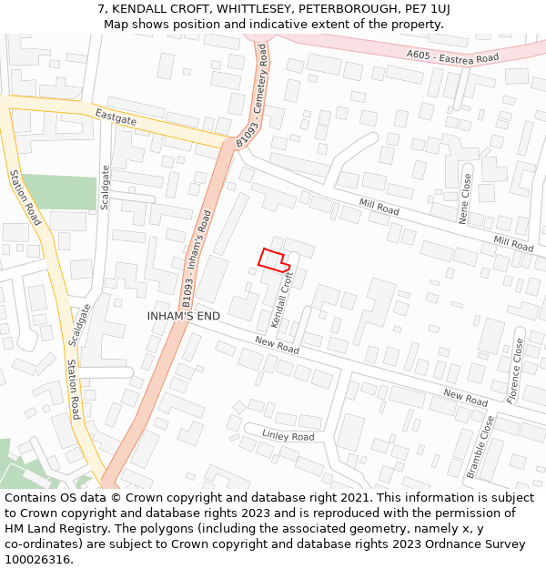 7, KENDALL CROFT, WHITTLESEY, PETERBOROUGH, PE7 1UJ: Location map and indicative extent of plot