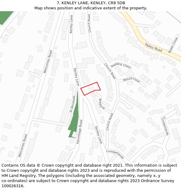 7, KENLEY LANE, KENLEY, CR8 5DB: Location map and indicative extent of plot