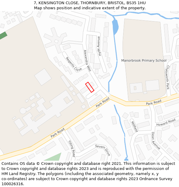 7, KENSINGTON CLOSE, THORNBURY, BRISTOL, BS35 1HU: Location map and indicative extent of plot