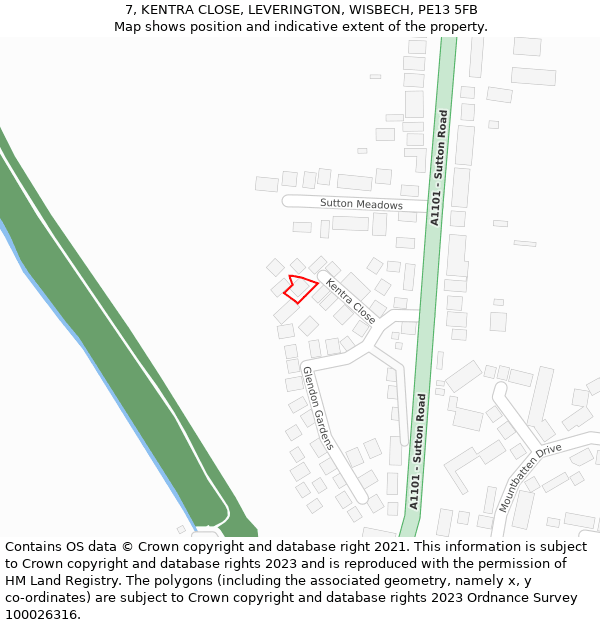 7, KENTRA CLOSE, LEVERINGTON, WISBECH, PE13 5FB: Location map and indicative extent of plot