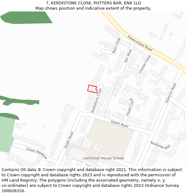7, KERDISTONE CLOSE, POTTERS BAR, EN6 1LG: Location map and indicative extent of plot