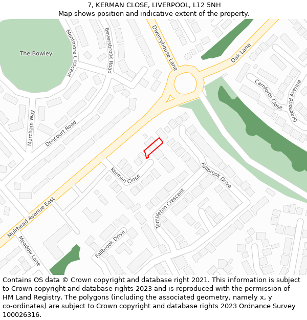 7, KERMAN CLOSE, LIVERPOOL, L12 5NH: Location map and indicative extent of plot