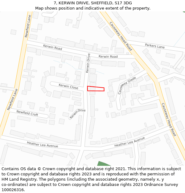 7, KERWIN DRIVE, SHEFFIELD, S17 3DG: Location map and indicative extent of plot