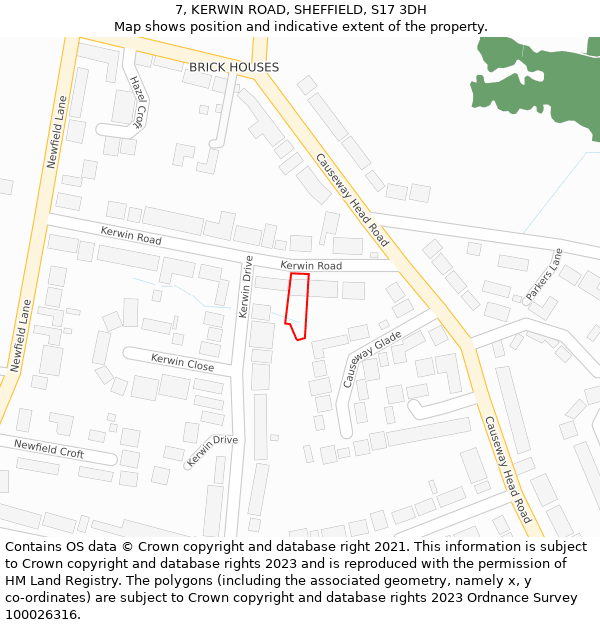 7, KERWIN ROAD, SHEFFIELD, S17 3DH: Location map and indicative extent of plot