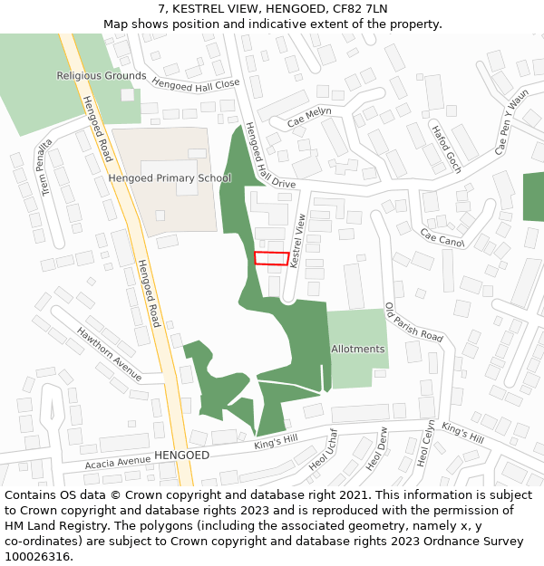 7, KESTREL VIEW, HENGOED, CF82 7LN: Location map and indicative extent of plot